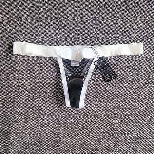 NWT For Love &  Lemons M Skivvies Le Fleur Thong Mesh Sexy Black White Panty NEW